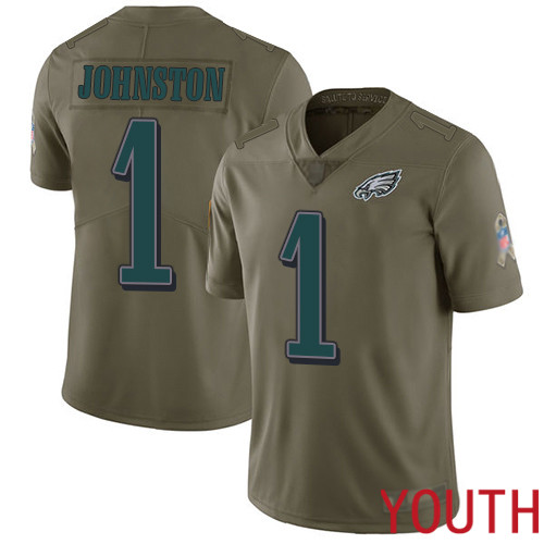 Youth Philadelphia Eagles #1 Cameron Johnston Limited Olive 2017 Salute to Service Football NFL Jersey->youth nfl jersey->Youth Jersey